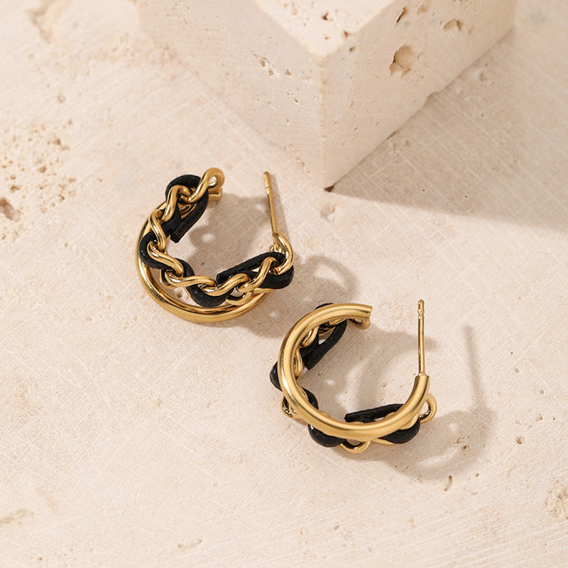 Black & Gold Geometric Earrings – Stainless Steel Minimalist Jewelry for Women