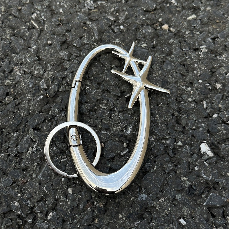 Star Oval Metal Keychain Clip – Premium Alloy Car Key Ring