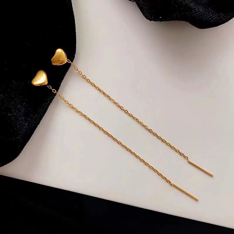 Silver Needle Heart Earrings – Korean Light Luxury Jewelry for Women