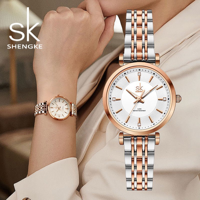 SK Women’s Business Quartz Watch – Diamond Accent, Thin Strap, 30M Waterproof