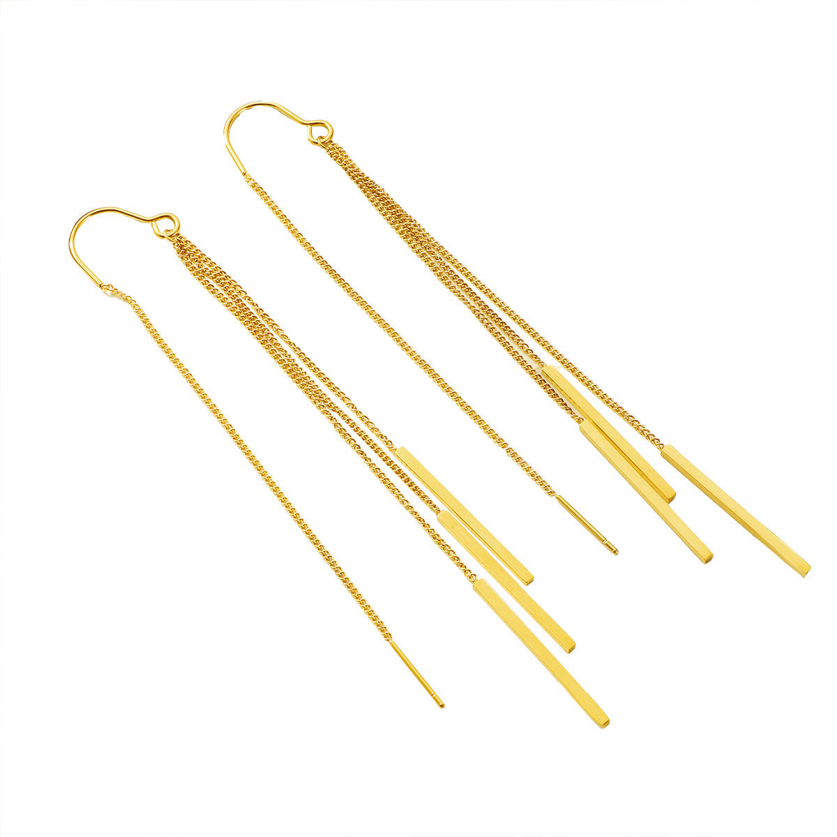 Gold Long Tassel Earrings – Titanium Steel Geometric Jewelry for Women