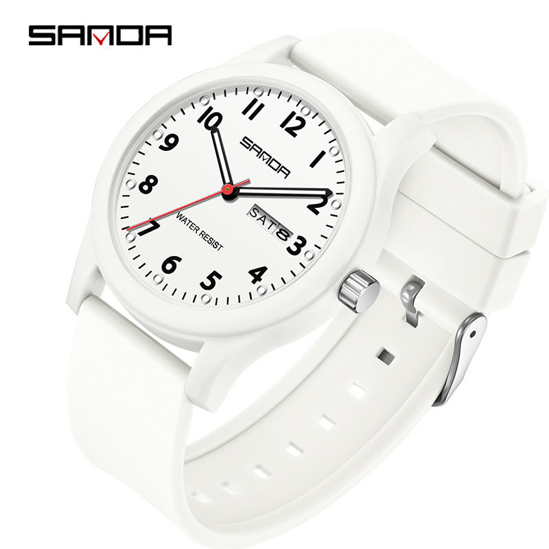 Sanda Candy Color Quartz Watch – Cute Waterproof Student Watch with Calendar Display
