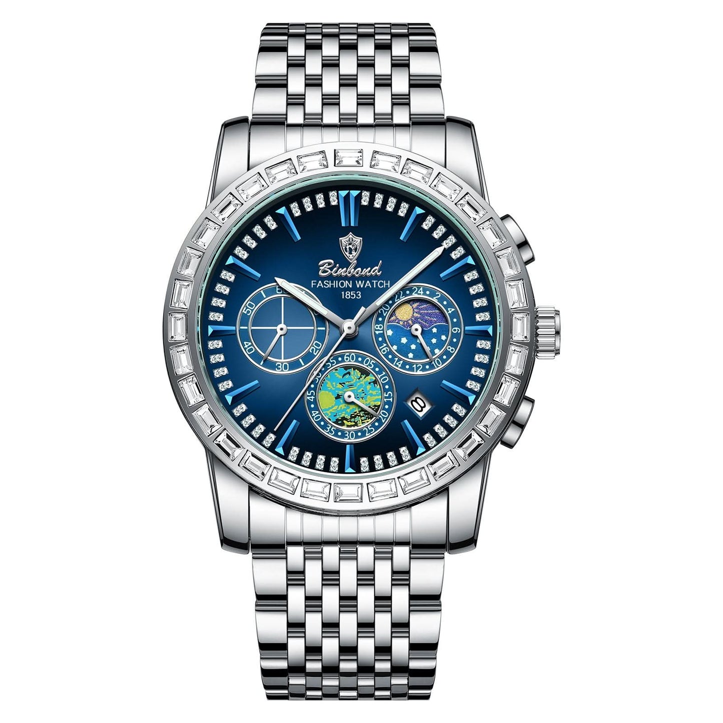 Men’s Luxury Moon Phase Watch – Stainless Steel