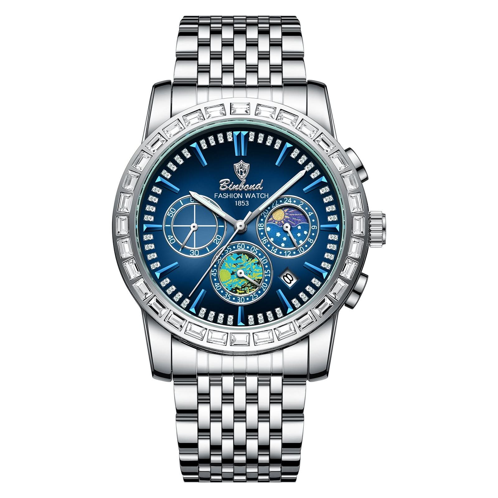 Men’s Luxury Moon Phase Watch – Stainless Steel