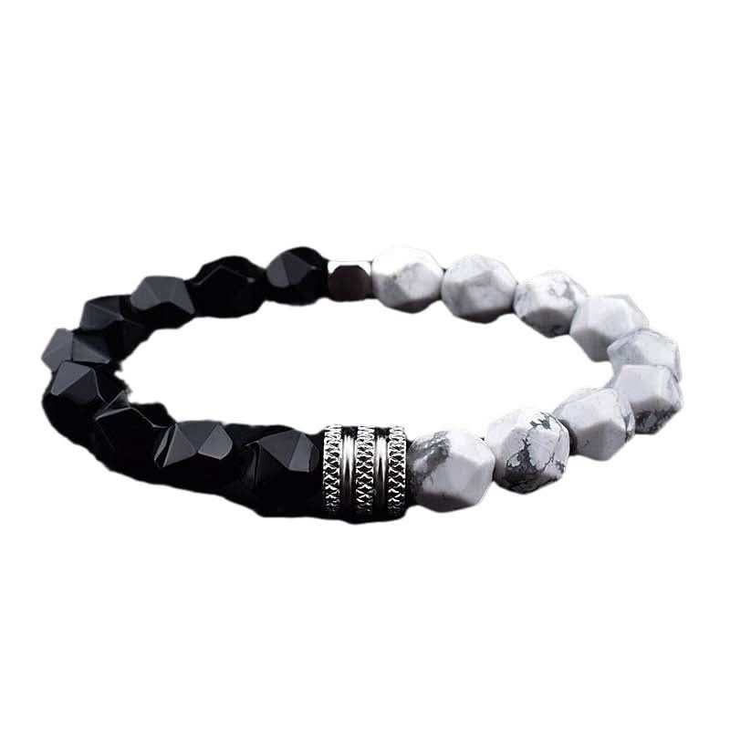 Black Beaded Bracelet – Faceted Stone Hexagon Design