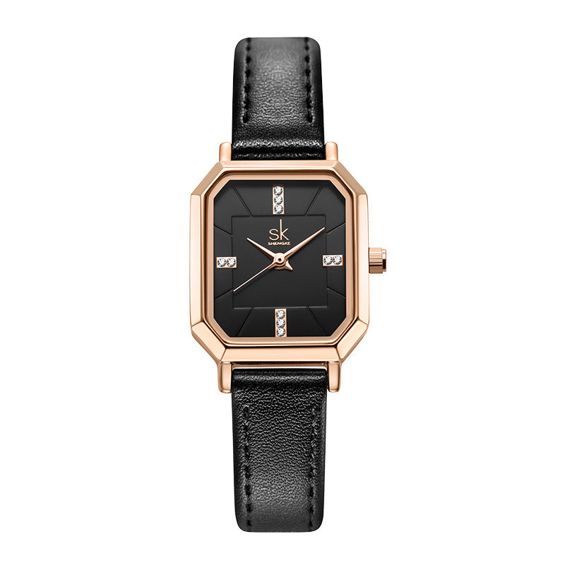 SK Women’s Square Dial Quartz Watch – Retro Diamond Accent, Waterproof Fashion Strap