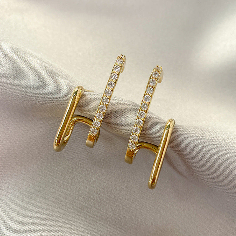 Silver Needle Geometric Earrings – Korean Light Luxury Jewelry for Women