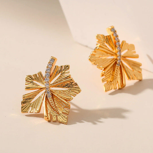 Geometric Leaf Earrings for Women – Copper Zircon Plant-Inspired Jewelry