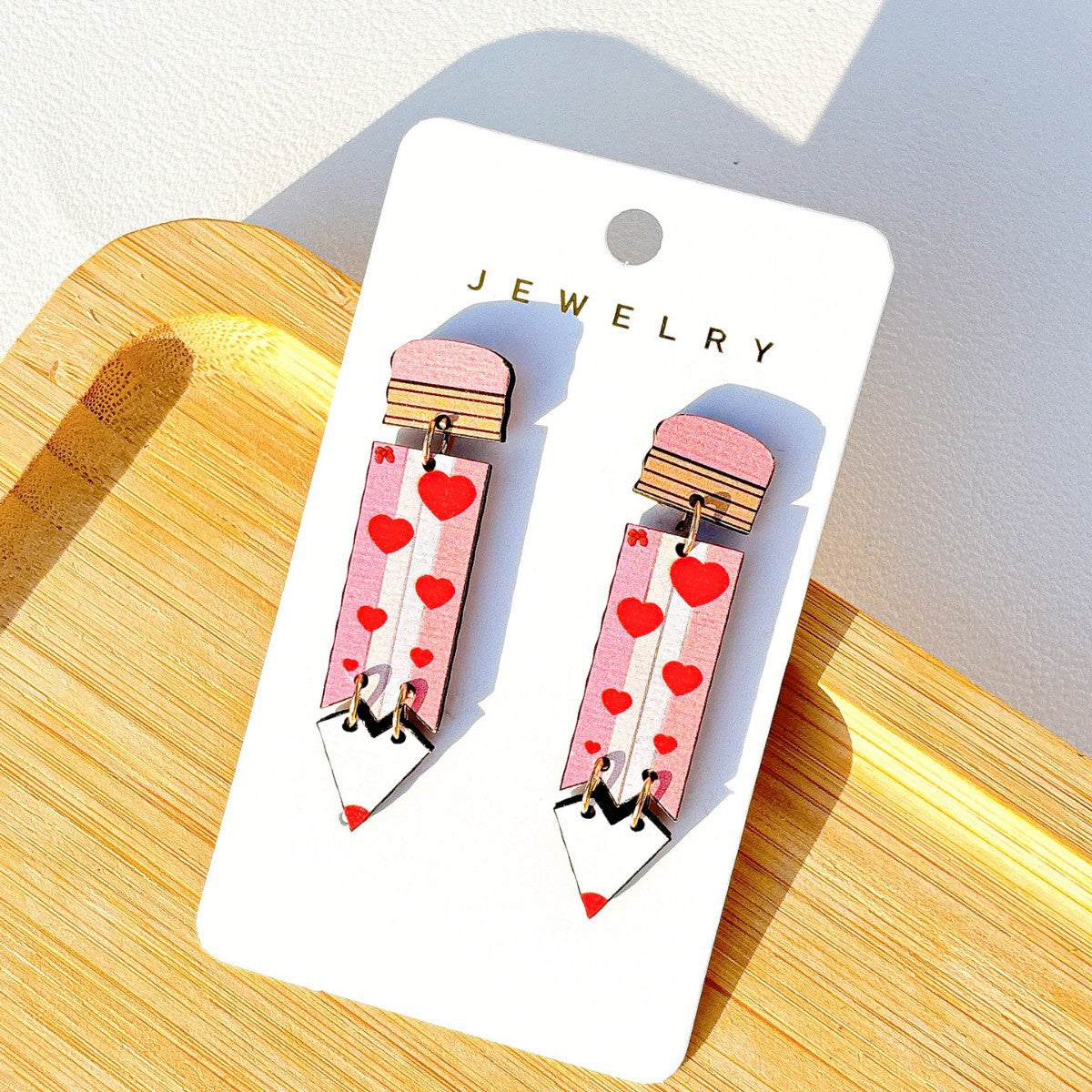 Valentine’s Day Wooden Earrings for Women – Tassel Double Ring Jewelry