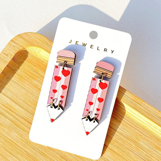 Valentine’s Day Wooden Earrings for Women – Tassel Double Ring Jewelry