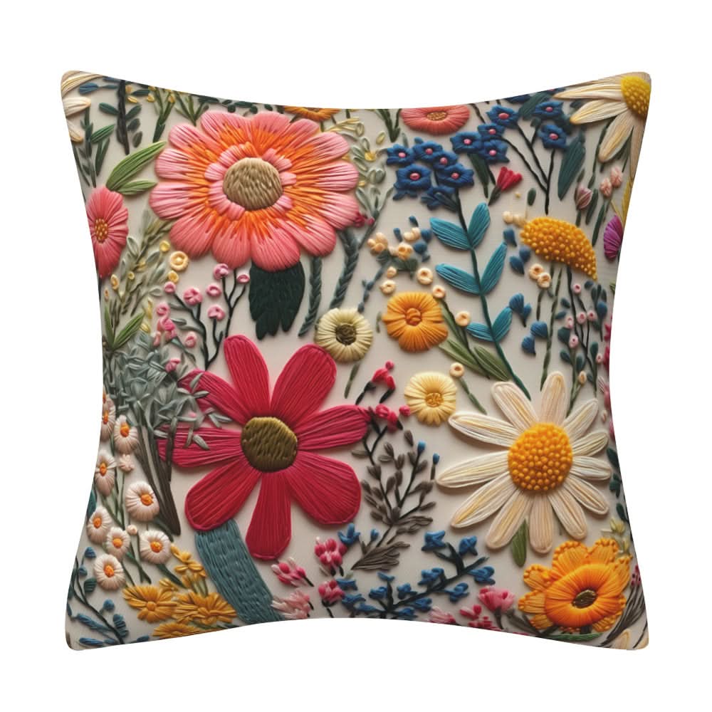 3D Imitation Embroidery Flower Pillow Cover