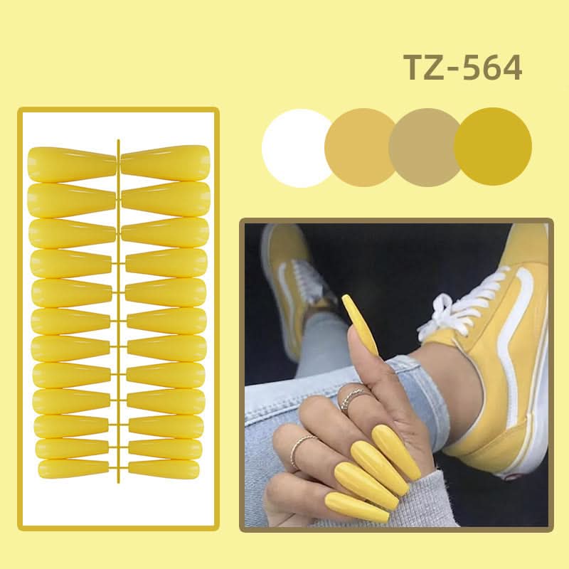Long Ballet Shiny Trapezoidal Nail Stickers – 24-Piece Solid Color Set