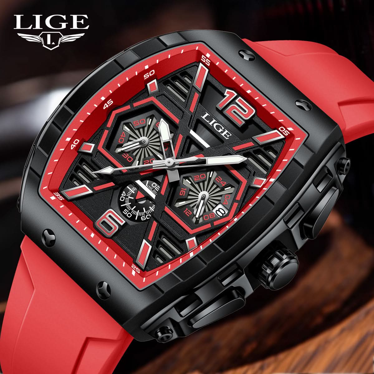 Men’s Barrel-Shaped Sports Watch – Luminous Hands, Calendar Display