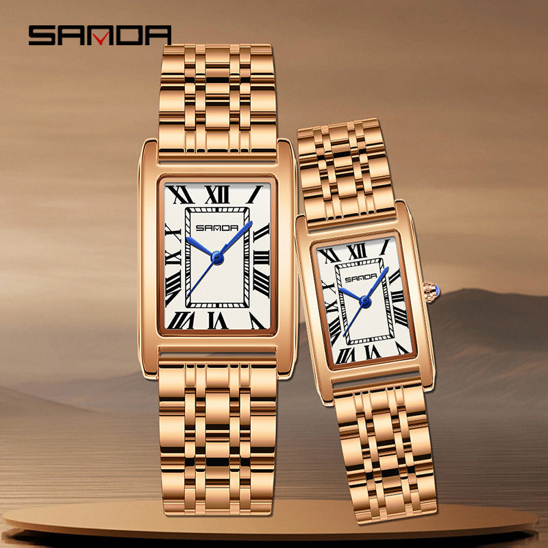 SANDA Retro Square Quartz Couple Watch – Waterproof Unisex Watch with Roman Dial