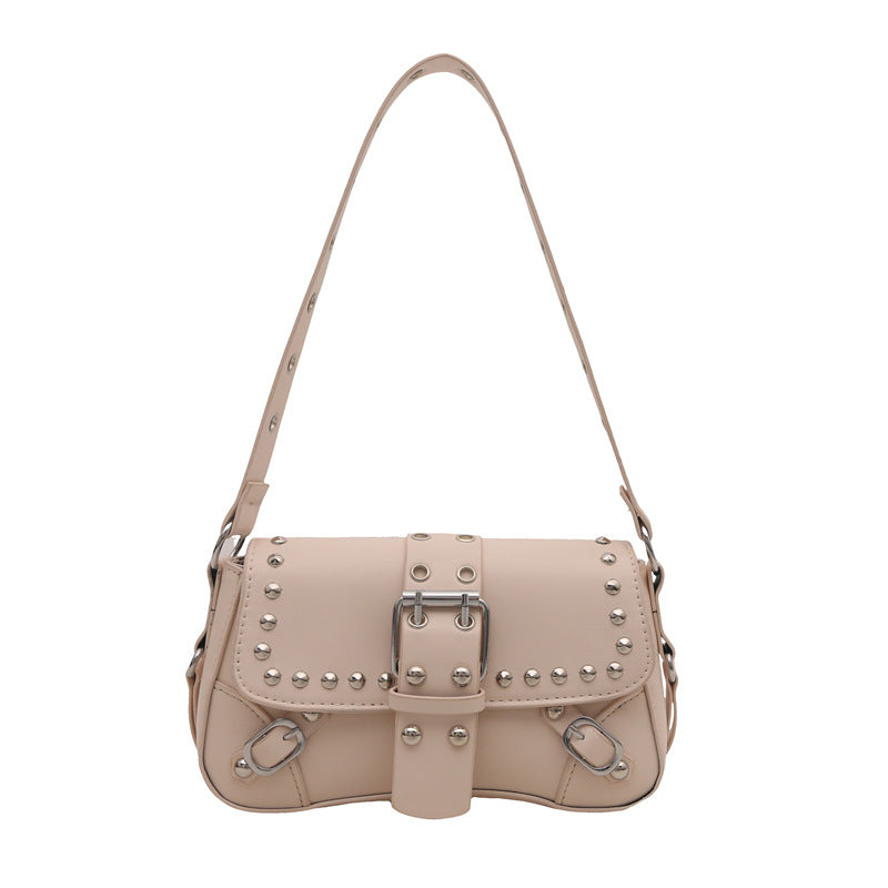 Women’s Rivet Baguette Bag – PU Leather Motorcycle Shoulder Street Style Handbag