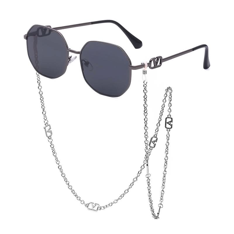 Trendy Women’s Sunglasses with Chain – Stylish Full-Frame Polygonal Shades