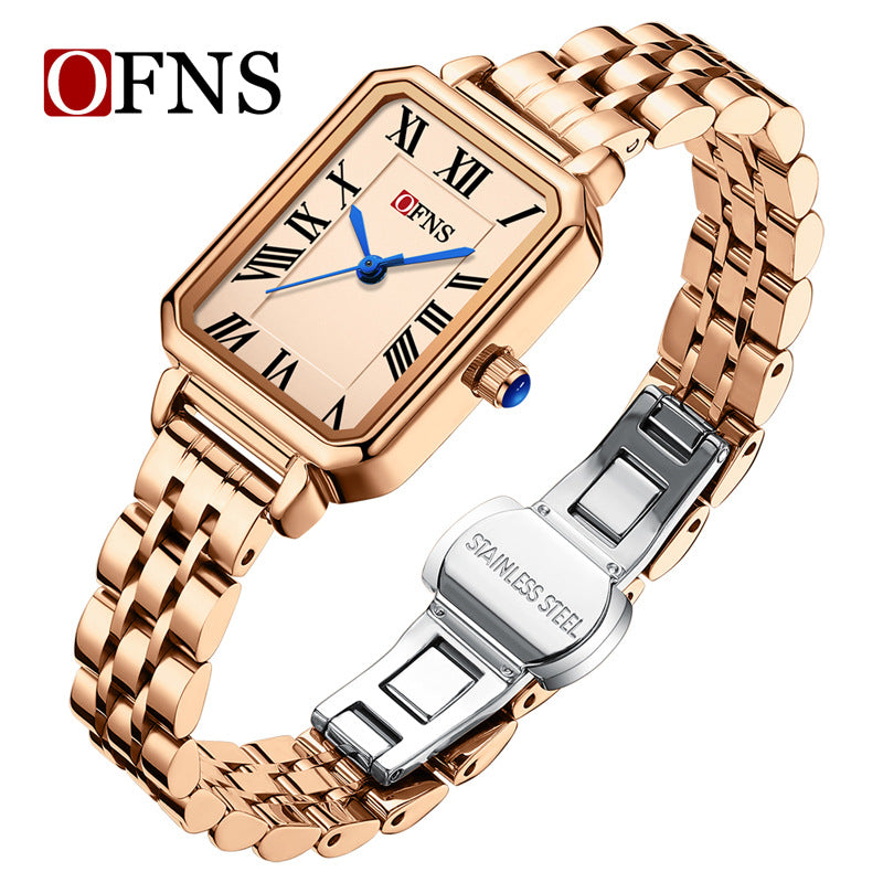 OFNS Women’s Quartz Watch – Waterproof Square Dial with Stainless Steel Strap