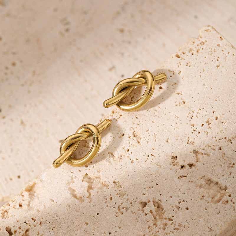 Gold Knotted Cross Earrings – Titanium Steel Geometric Jewelry for Women