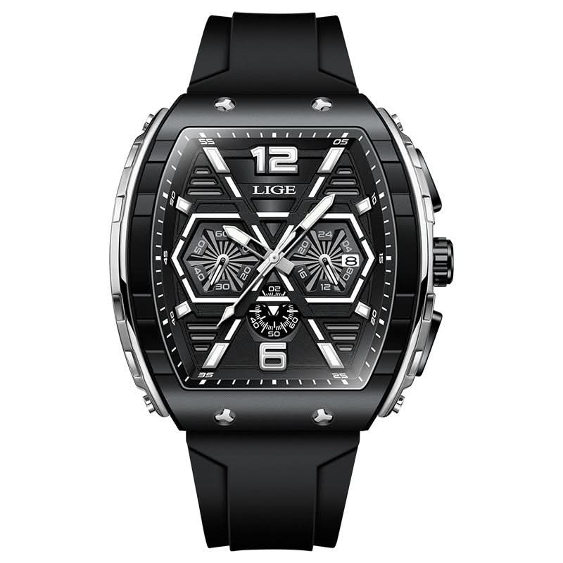 Men’s Barrel-Shaped Sports Watch – Luminous Hands, Calendar Display