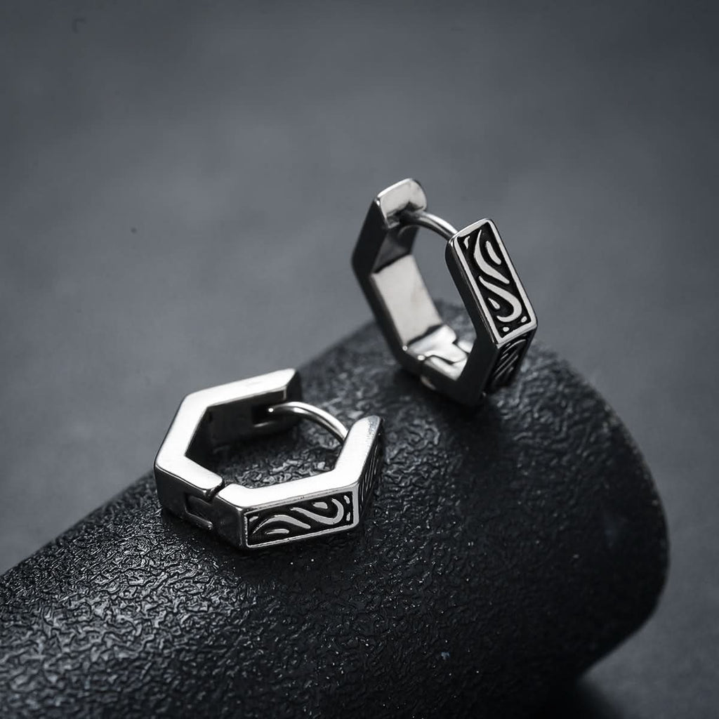 Unisex Lucky Cloud Hoop Earrings – Geometric Hexagon Design Jewelry