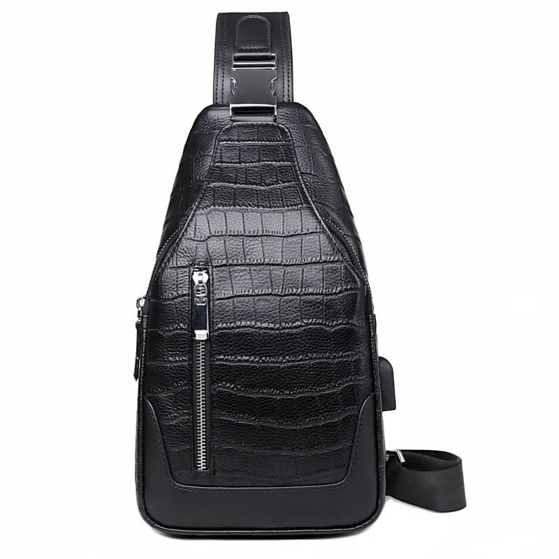Men’s Crocodile Pattern Urban Style Chest Bag – Shoulder Crossbody Backpack