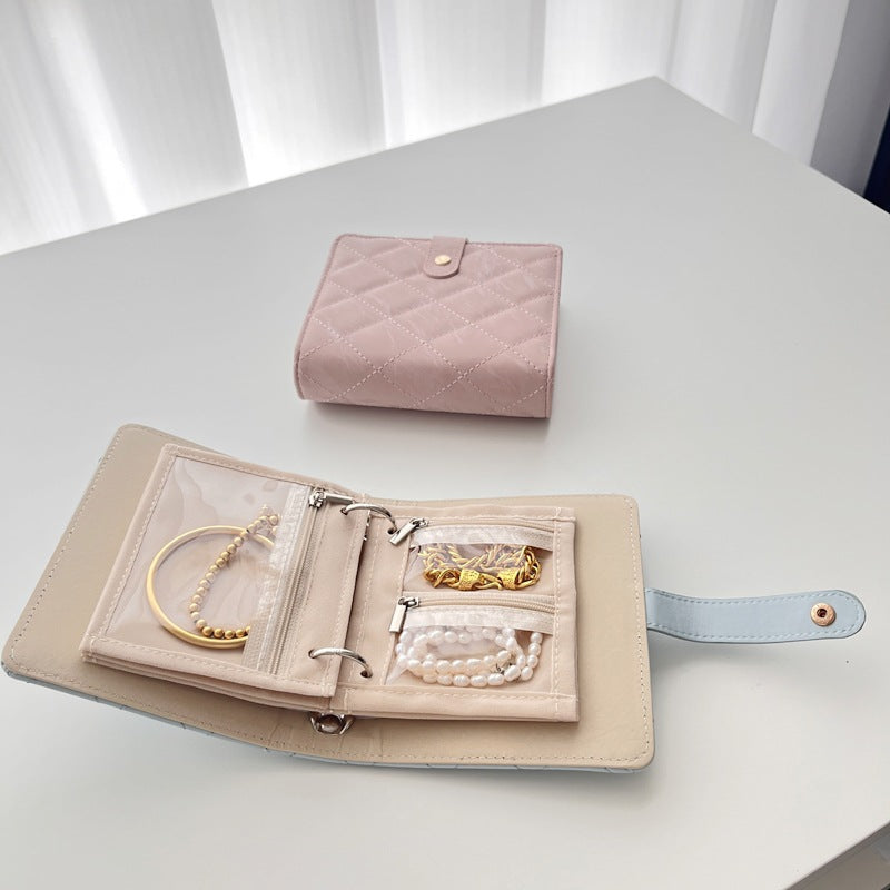 Velvet Jewelry Storage Book with Zipper – Small Clutch Style with Inner Pouch Pages
