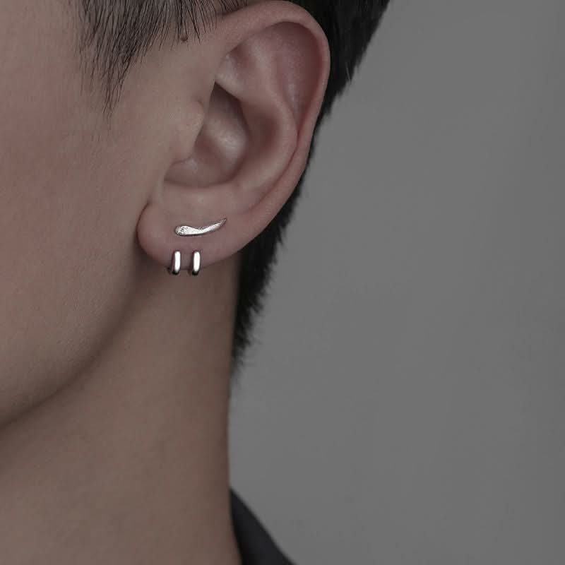 Men’s Minimalist Geometric Stud Earrings – Trendy Silver-Tone Jewelry