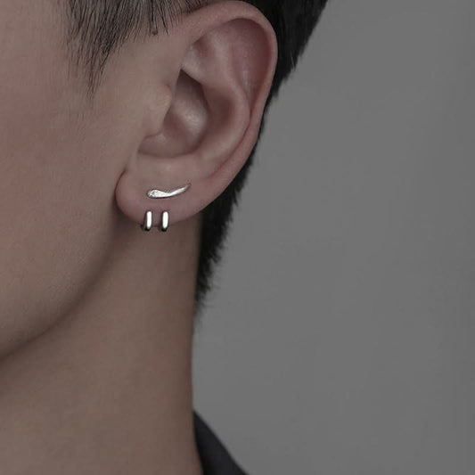 Men’s Minimalist Geometric Stud Earrings – Trendy Silver-Tone Jewelry