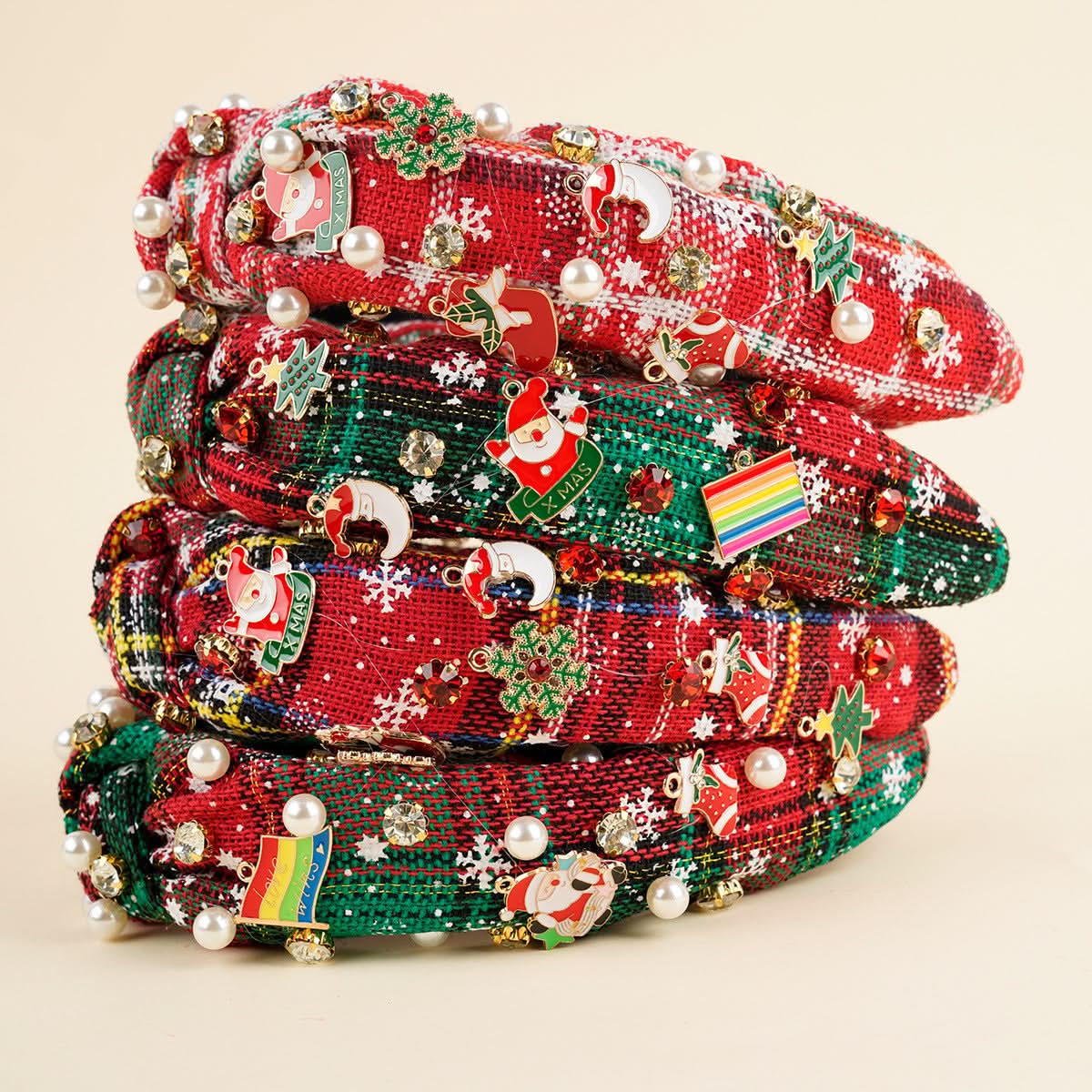 Christmas Pearl Diamond Knotted Headband for Women
