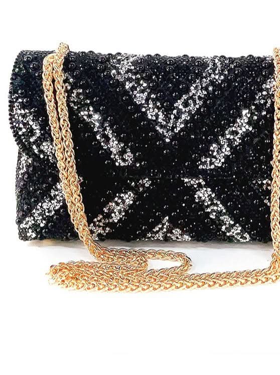 Retro Diamond-Studded Evening Bag – Chain Clutch