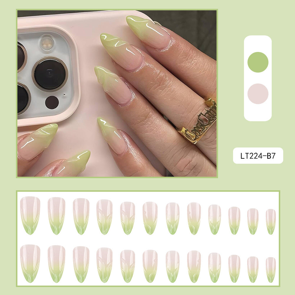Green Gradient Stiletto Press-On Nails – Green Acrylic Tips with Glossy Ombre Design