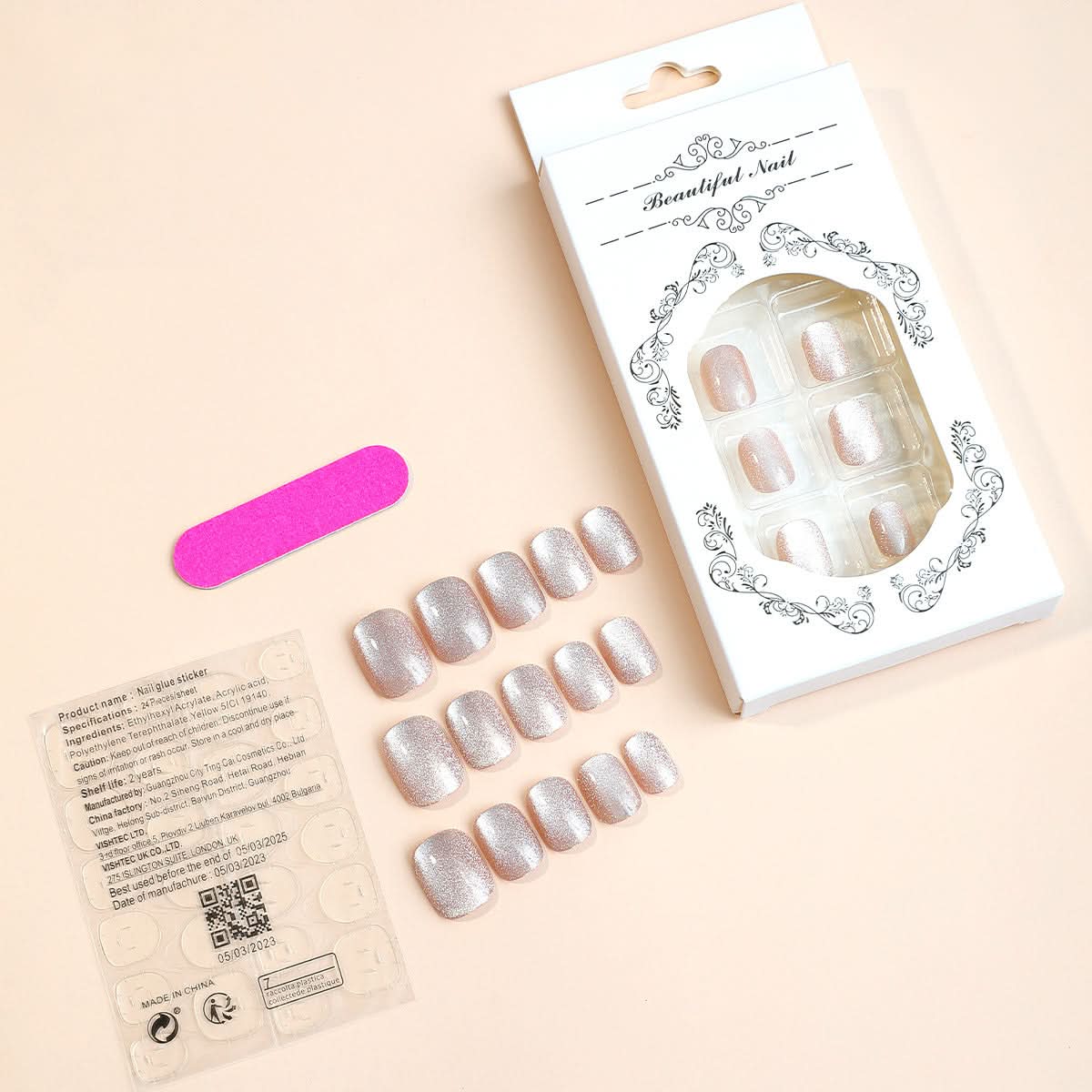 Short Pink Starry False Nails