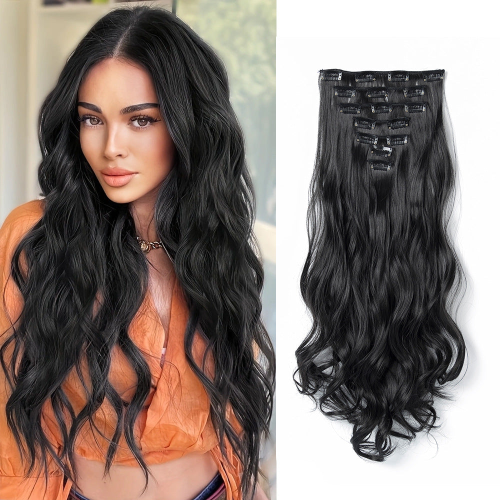 7-Piece Water Wave Hair Extensions – Synthetic Curly Wig Set for Women - 22 inches Long
