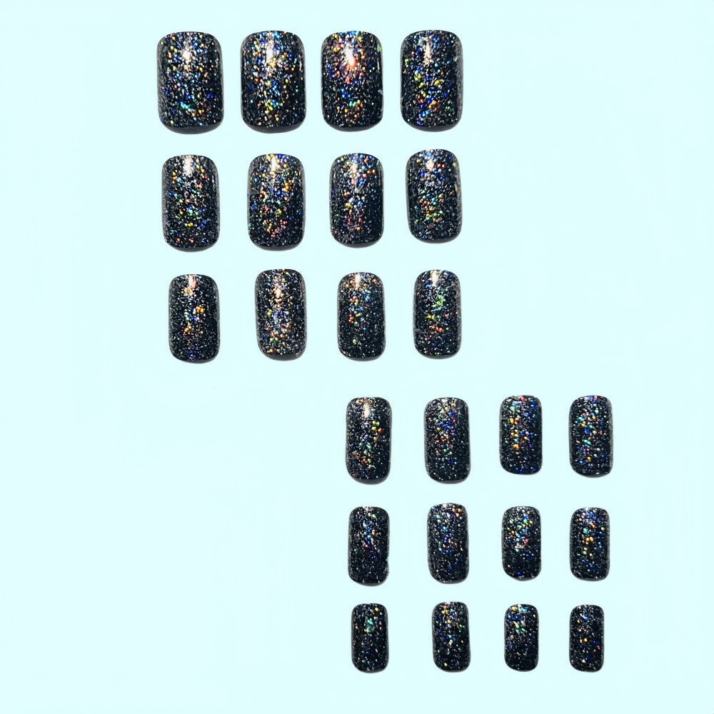 Dreamy Glitter Foil Press-On Nails – Durable Acrylic False Nails, Medium Square Shape