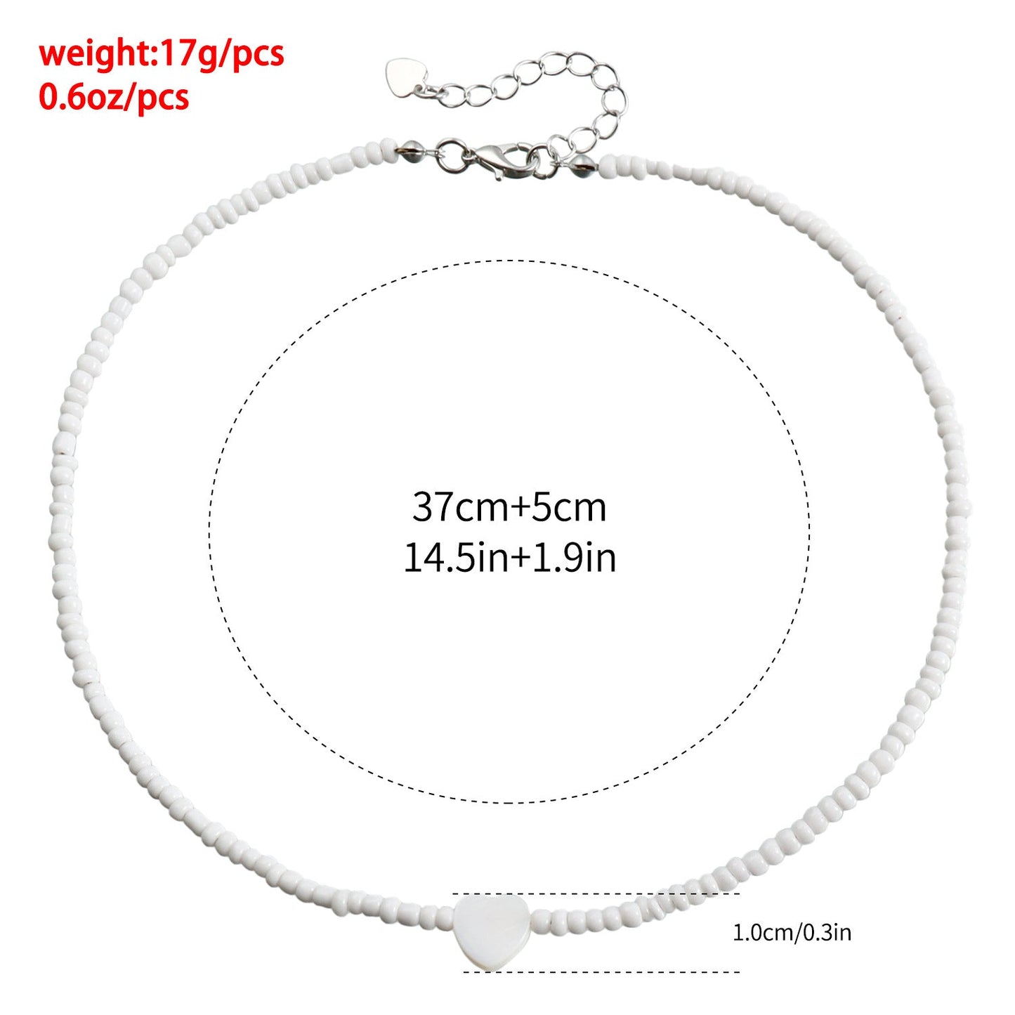 Bohemian Beaded Heart Pendant Necklace for Women – White Seed Bead Mother-of-Pearl