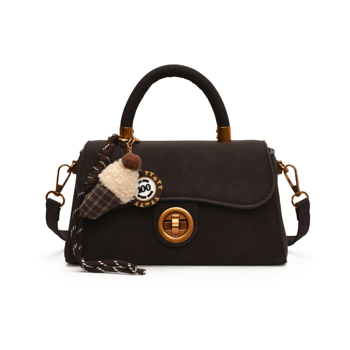 Retro PU Handbag for Women – Mid-Size Lock Messenger Bag with Keychain