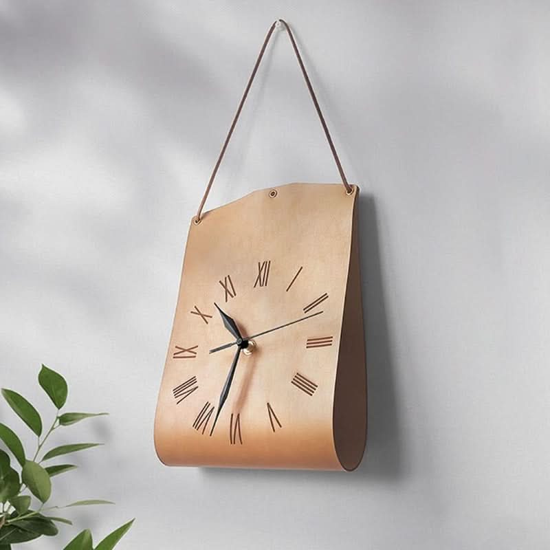 Retro PU Leather Wall Clock Decor