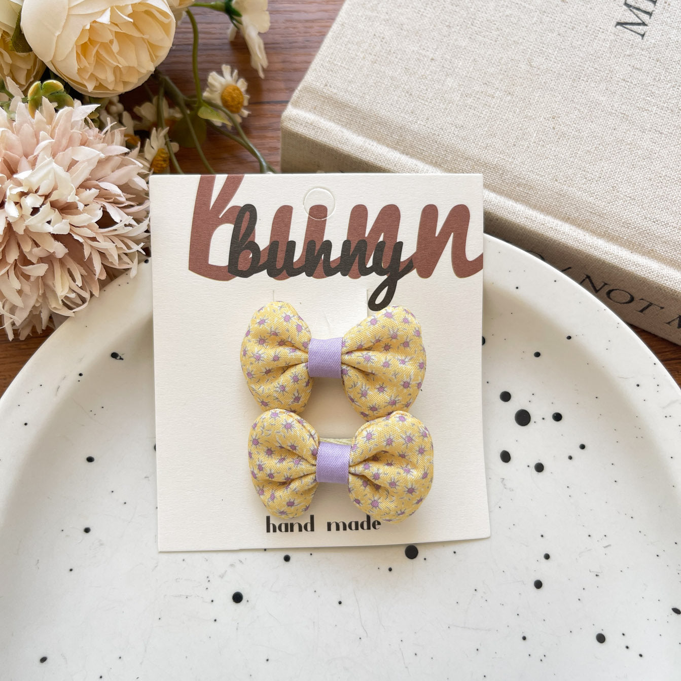 Yellow Bow & Bunny Hair Clips for Girls – Cute Floral & Star Hairpins (1-pair)