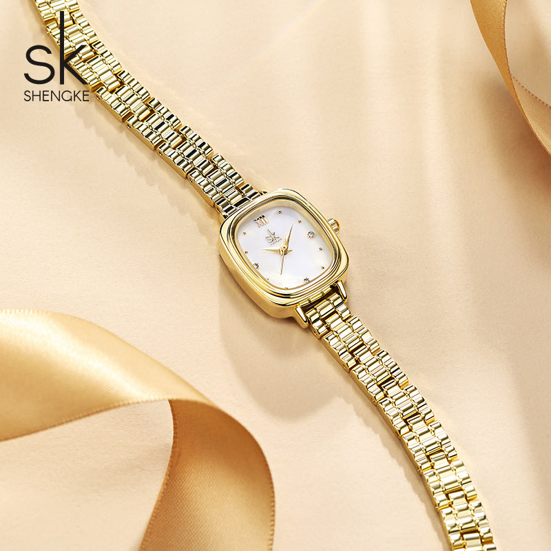 SK Women’s Quartz Watch – Small Square Dial, 30M Waterproof Fashion Wristwatch