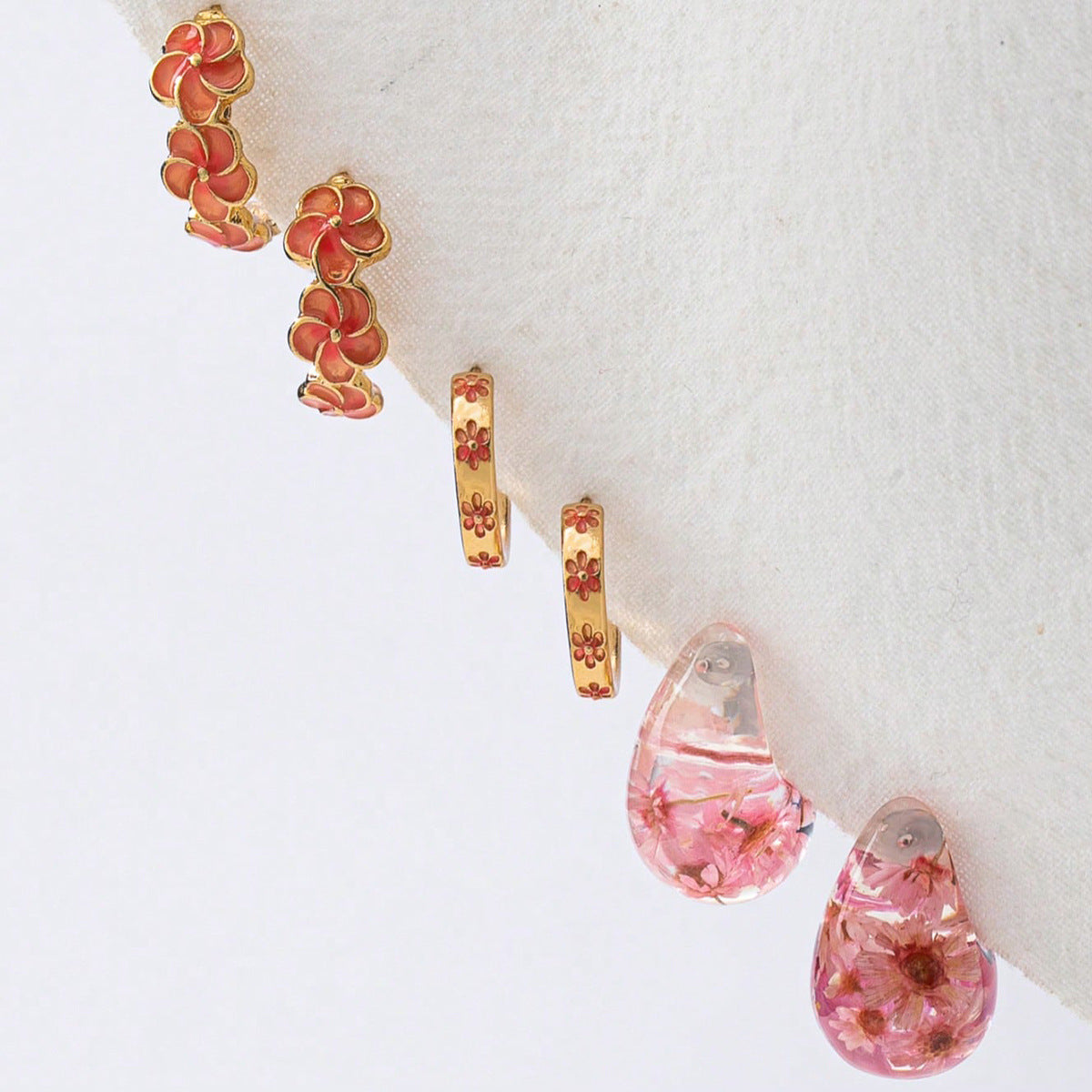 Women’s Flower Resin Earrings Set – Multicolor Drop Earrings, Summer Jewelry ( 3 Pairs)