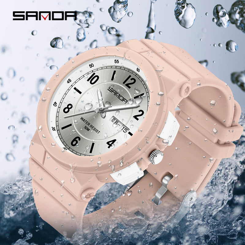 Sanda Dual Calendar Quartz Watch – Waterproof Student Watch with Analog Display