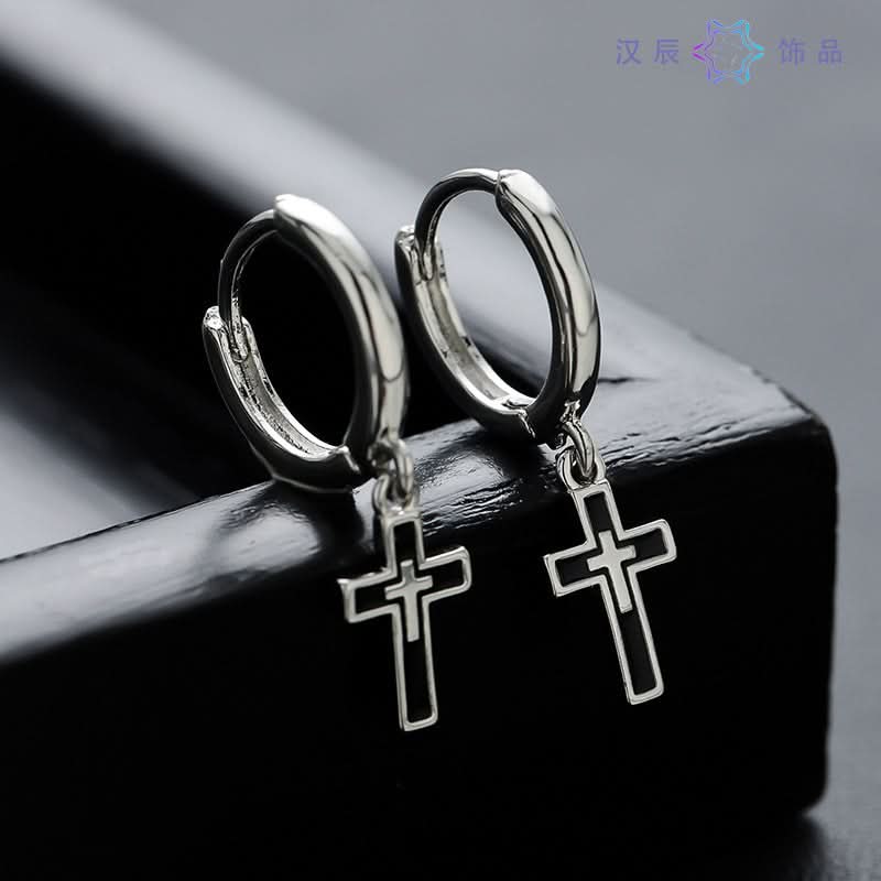 Men’s Retro Cross Earrings – High-End Dangle Hoop Earrings