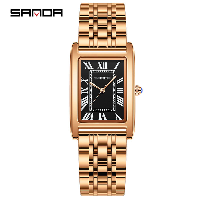 SANDA Retro Square Quartz Couple Watch – Waterproof Unisex Watch with Roman Dial