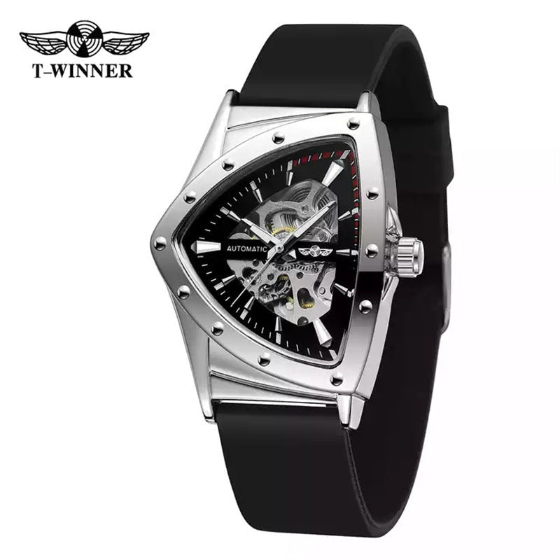 T-Winner Men's Triangle Watch – Hollow Automatic Silicone Strap
