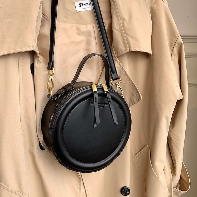 Women's Retro Round Messenger Bag – Handbag with Zipper Closure