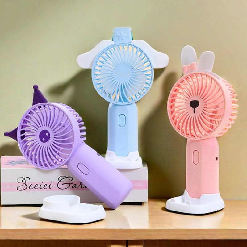 Portable Cartoon Handheld Fan – USB Rechargeable, Detachable Base