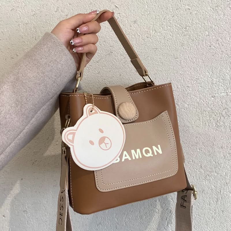 Women's Trendy Leather Bucket Bag – Crossbody & Shoulder Bag with Wide Strap