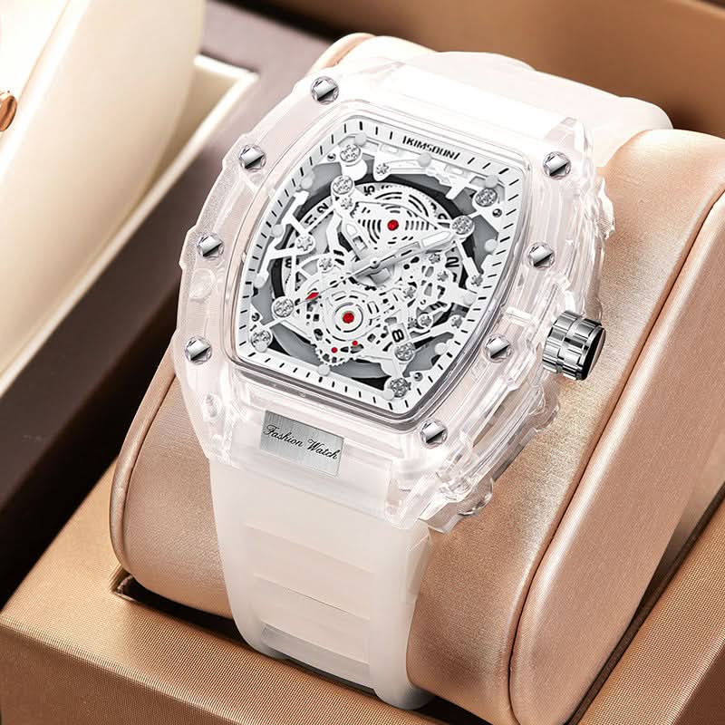 Men’s Fashion Barrel-Shaped Quartz Watch – Luminous Transparent Dial