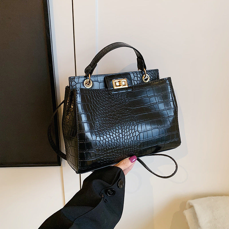 Retro PU Bucket Handbag for Women – Croc Texture Crossbody Shoulder Bag