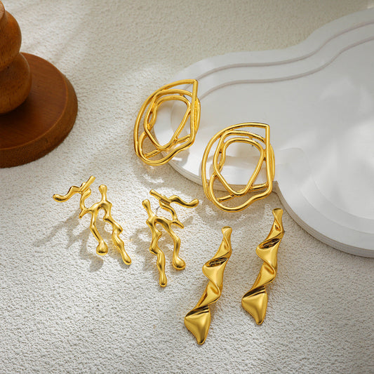 Gold Geometric Dangle Earrings for Women – Bold Statement Alloy Jewelry (Pack of 3)